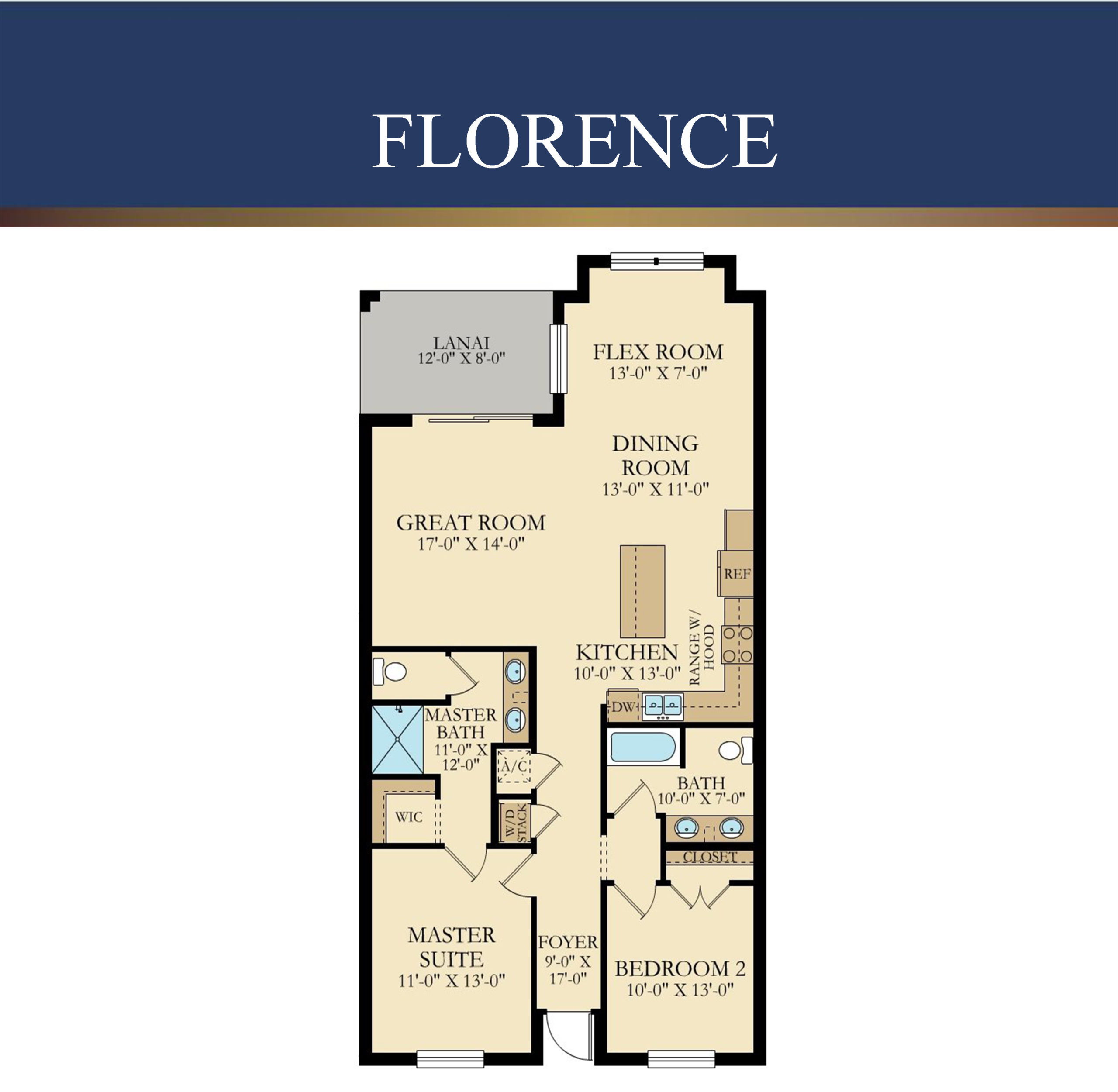 The Florence floor plan — 2 bedroom, 2 bath, 1,240 sq ft condo at Storey Lake Resort