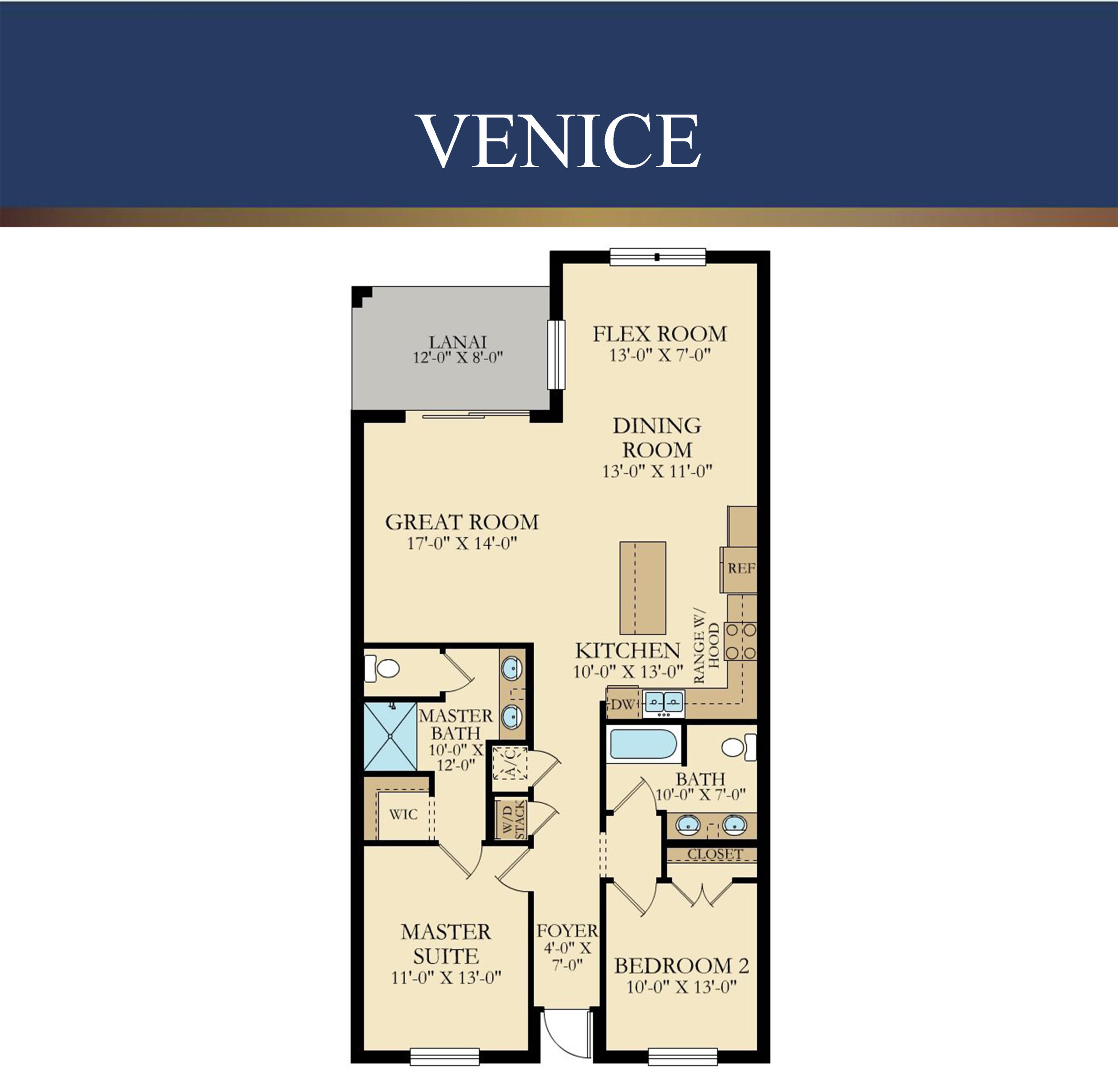 The Venice floor plan — 2 bedroom, 2 bath, 1,248 sq ft condo at Storey Lake Resort